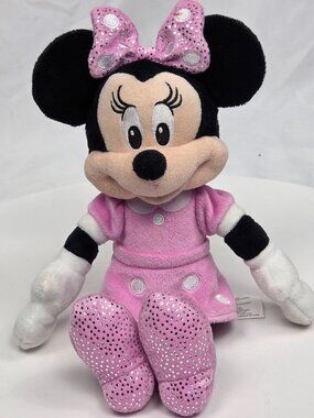 Disney Junior Minnie Mouse 10" Plush Stuffed Animal Pink Polka Dot Dress